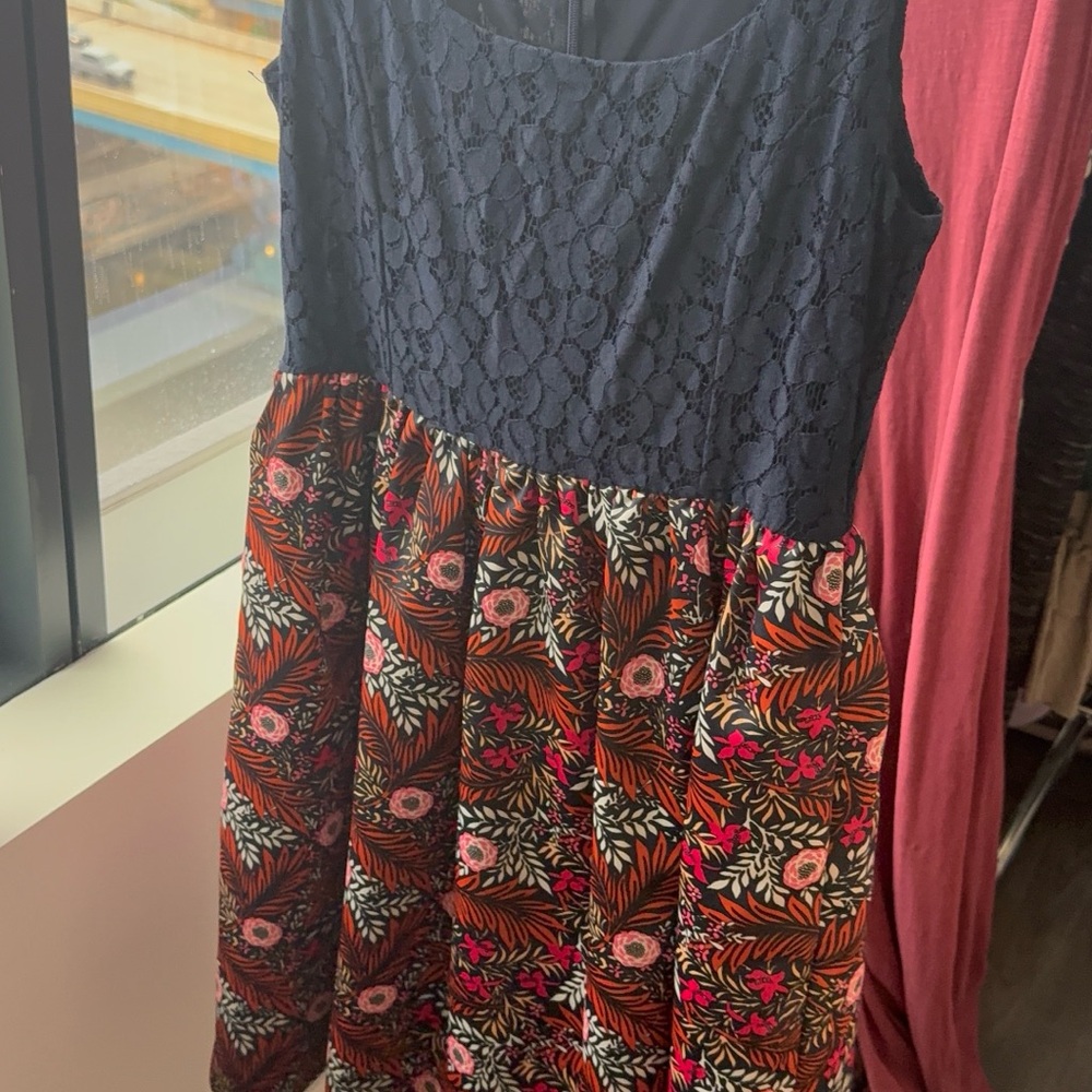 Floral Lace  Dress - Navy and Multicolor